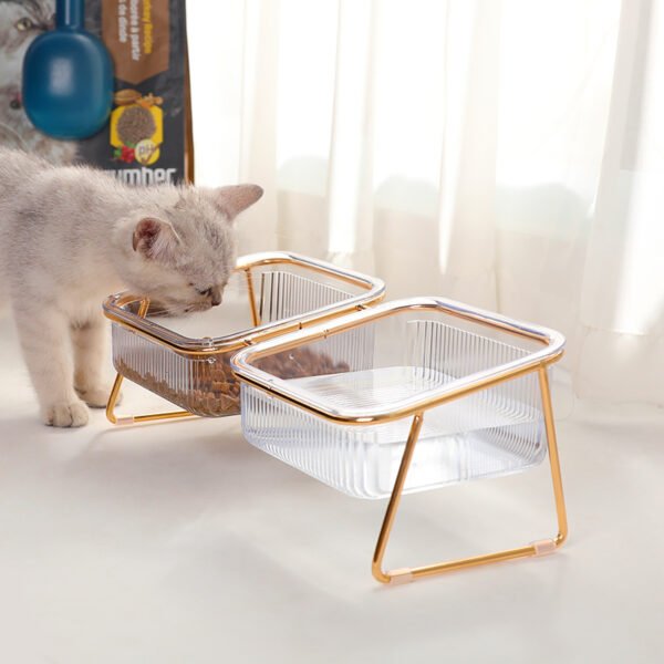Transparent Double Cat Bowl With Vertical Design For Easy Feeding And Hydration - Ideal Pet Supplies For Cats - Image 3