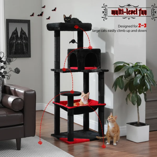 Cat Tree for Indoor Cats 5-Level Cat Tower for Large Cats with Large Hammock Sisal Covered Scratching Posts Cozy Condo Top Perch - Image 4