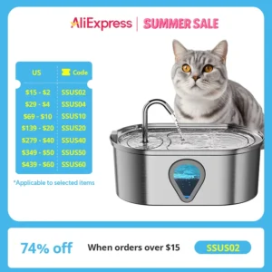 3.5L large capacity pet water dispenser automatic stainless steel cat water fountain with LED Lighting