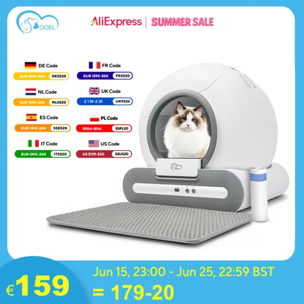 DOEL  Automatic Cat Litter Box Self Cleaning with App Control & Cat Litter Mat Smart Cat Toilet for Multiple Large Cats