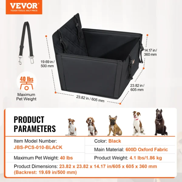 VEVOR Dog Car Seat Waterproof Dog Booster Seat Pet Car Seat with Clip-On Safety Leash PP Cotton Car Bed for Medium & Large Dog - Image 18