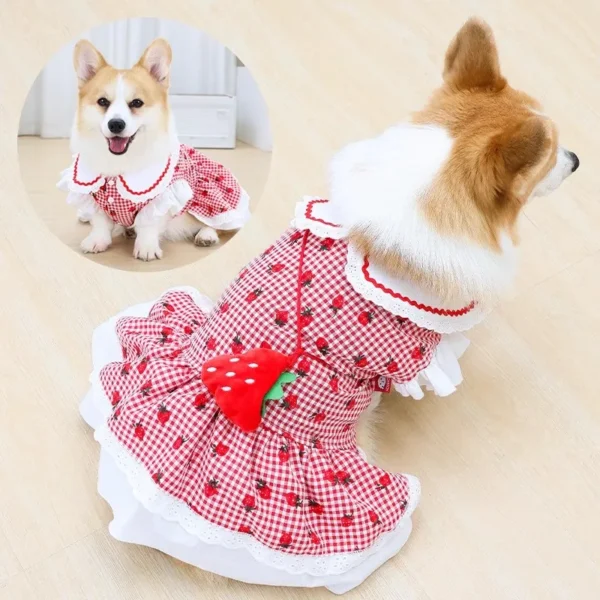 Strawberry Dress For Dogs Summer Spring Cute Plaid Female Girl Puppy Pet Cat Apparel Clothes Yorkie Chihuahua Small Medium Pugs - Image 5
