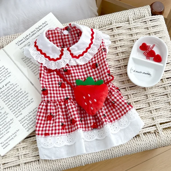 Strawberry Dress For Dogs Summer Spring Cute Plaid Female Girl Puppy Pet Cat Apparel Clothes Yorkie Chihuahua Small Medium Pugs - Image 7