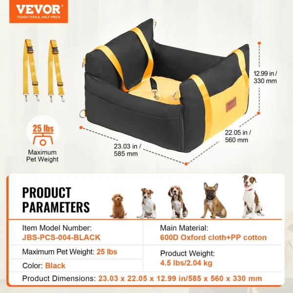 VEVOR Dog Car Seat Waterproof Dog Booster Seat Pet Car Seat with Clip-On Safety Leash PP Cotton Car Bed for Medium & Large Dog - Image 20