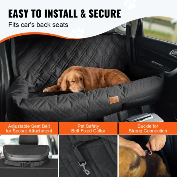 VEVOR Dog Car Seat Waterproof Dog Booster Seat Pet Car Seat with Clip-On Safety Leash PP Cotton Car Bed for Medium & Large Dog - Image 4
