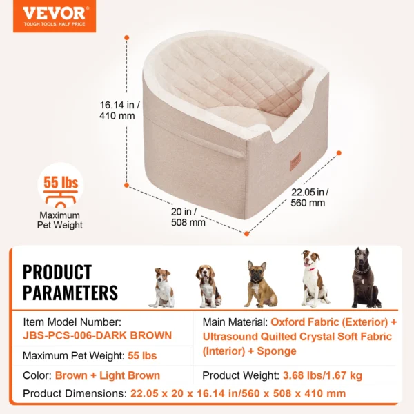 VEVOR Dog Car Seat Waterproof Dog Booster Seat Pet Car Seat with Clip-On Safety Leash PP Cotton Car Bed for Medium & Large Dog - Image 11