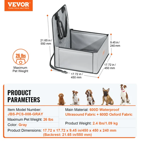 VEVOR Dog Car Seat Waterproof Dog Booster Seat Pet Car Seat with Clip-On Safety Leash PP Cotton Car Bed for Medium & Large Dog - Image 22