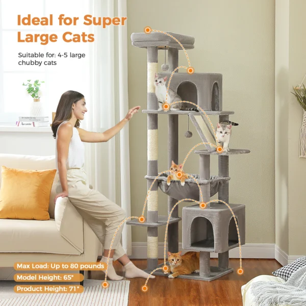 180cm Large Cat Tree Tower Home Furniture Cat Tower Pets Hammock Sisal Cat Scratching Post Climbing Frame Toy Spacious Perch - Image 2