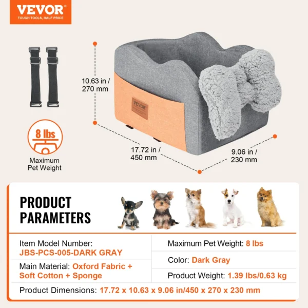 VEVOR Dog Car Seat Waterproof Dog Booster Seat Pet Car Seat with Clip-On Safety Leash PP Cotton Car Bed for Medium & Large Dog - Image 17
