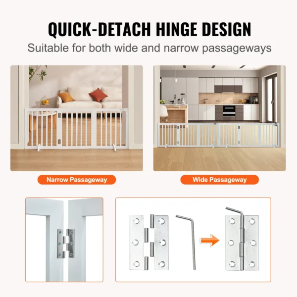 VEVOR Free Standing Dog Gate Freestanding Pet Gate 3 Panels Foldable Dog Gate for Narrow Passageways Expandable Dog Barrier - Image 3