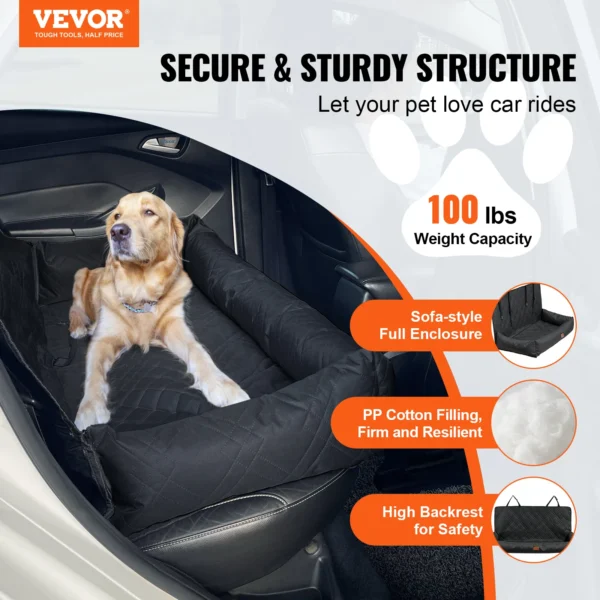 VEVOR Dog Car Seat Waterproof Dog Booster Seat Pet Car Seat with Clip-On Safety Leash PP Cotton Car Bed for Medium & Large Dog - Image 2