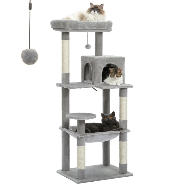Cat Tree for Indoor Cats 5-Level Cat Tower for Large Cats with Large Hammock Sisal Covered Scratching Posts Cozy Condo Top Perch - Image 10