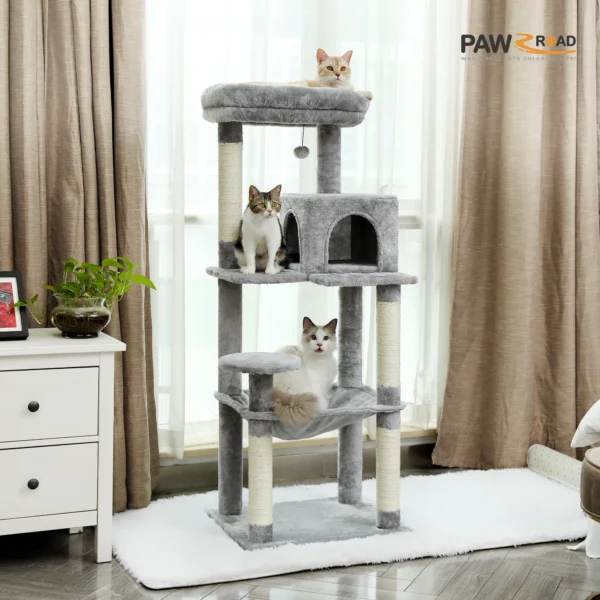 Cat Tree for Indoor Cats 5-Level Cat Tower for Large Cats with Large Hammock Sisal Covered Scratching Posts Cozy Condo Top Perch - Image 2