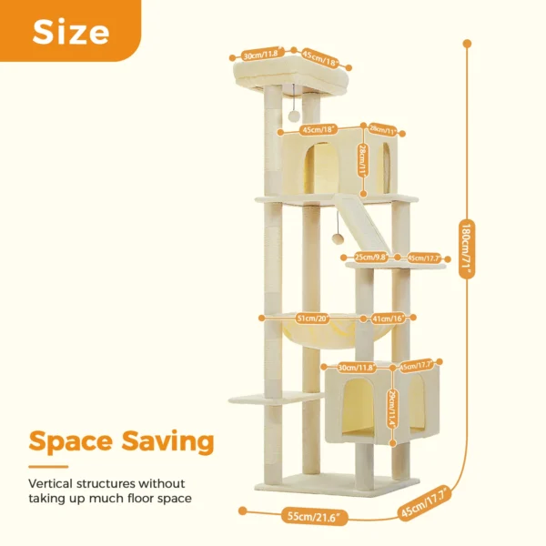 180cm Large Cat Tree Tower Home Furniture Cat Tower Pets Hammock Sisal Cat Scratching Post Climbing Frame Toy Spacious Perch - Image 3