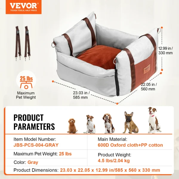 VEVOR Dog Car Seat Waterproof Dog Booster Seat Pet Car Seat with Clip-On Safety Leash PP Cotton Car Bed for Medium & Large Dog - Image 23