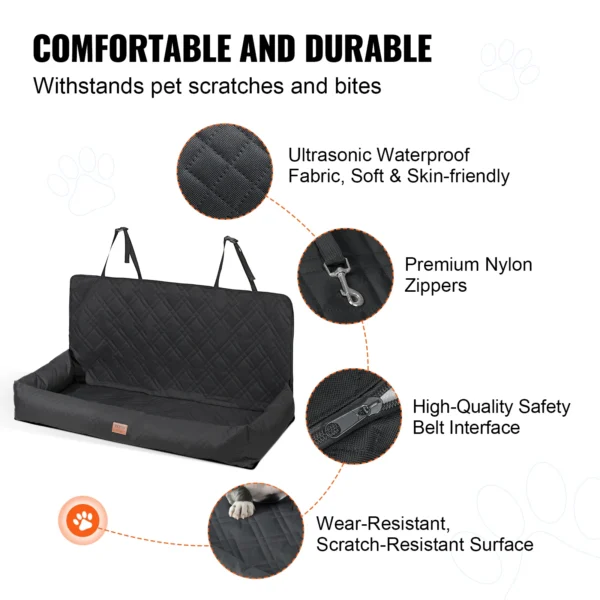 VEVOR Dog Car Seat Waterproof Dog Booster Seat Pet Car Seat with Clip-On Safety Leash PP Cotton Car Bed for Medium & Large Dog - Image 3