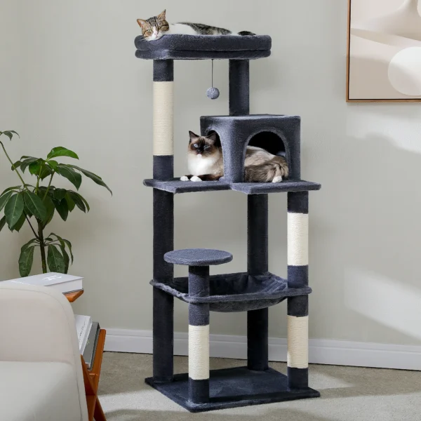 Cat Tree for Indoor Cats 5-Level Cat Tower for Large Cats with Large Hammock Sisal Covered Scratching Posts Cozy Condo Top Perch - Image 3