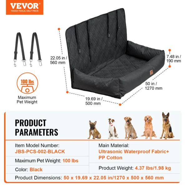 VEVOR Dog Car Seat Waterproof Dog Booster Seat Pet Car Seat with Clip-On Safety Leash PP Cotton Car Bed for Medium & Large Dog - Image 14