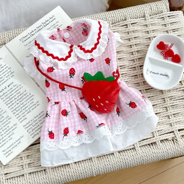 Strawberry Dress For Dogs Summer Spring Cute Plaid Female Girl Puppy Pet Cat Apparel Clothes Yorkie Chihuahua Small Medium Pugs - Image 8