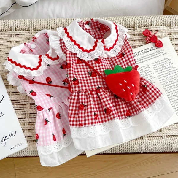 Strawberry Dress For Dogs Summer Spring Cute Plaid Female Girl Puppy Pet Cat Apparel Clothes Yorkie Chihuahua Small Medium Pugs - Image 3