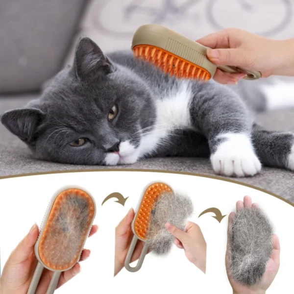 Steam Brush Cat Brush Cats Vaporizer Pet Hair Brush Remover Pets Cleaning Steamy Spray Massage Comb 3in1 Grooming Supplies - Image 3