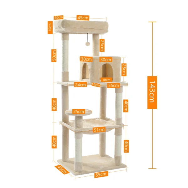 Cat Tree for Indoor Cats 5-Level Cat Tower for Large Cats with Large Hammock Sisal Covered Scratching Posts Cozy Condo Top Perch - Image 6