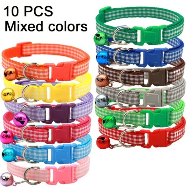10pcs Adjustable Pet Collars With Bell & Safety Buckle - Perfect For Dogs & Cats!